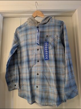 Quiksilver Boy’s Blue and Gray Plaid Hooded Shirt Jacket